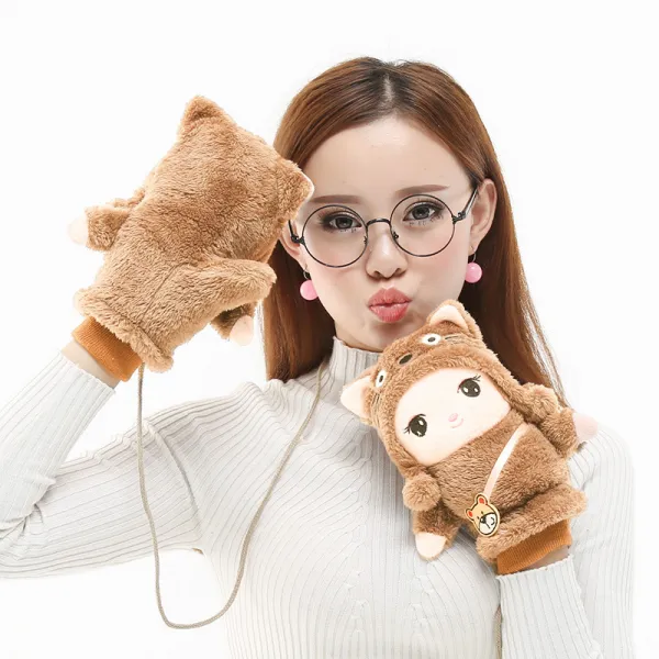 디쿠체1 털벙어리장갑 여성 겨울 가을 면 보온 스위트 두꺼운 큐트 노출 다섯 손가락의 누이동생 인싸템 카멜