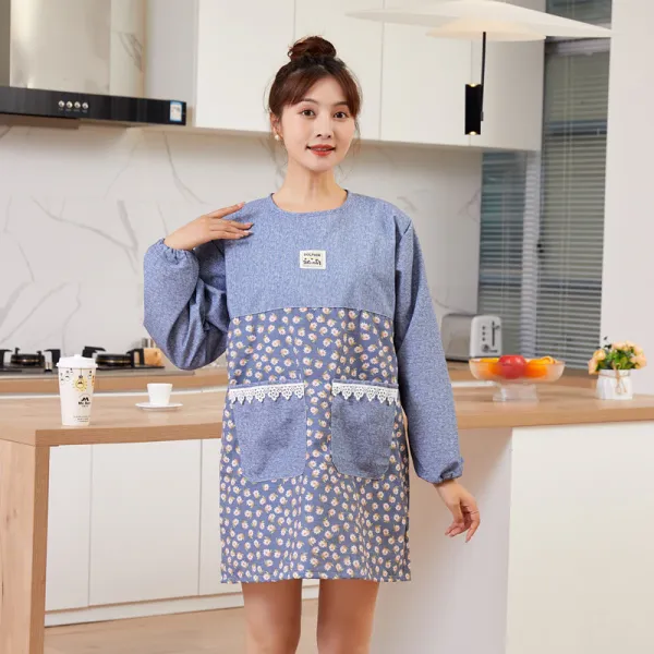 DFMEI 가운주방가 취사 허리둘레 이중방수 패션녀, 잔꽃토끼가 파랗게 덮이다.