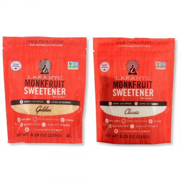 Lakanto 라칸토 나한과 몽크 프룻 스위트너 골든 & 클래식 235g 2팩 Monk Fruit Sweetener Classic Golden 8.29 Oz