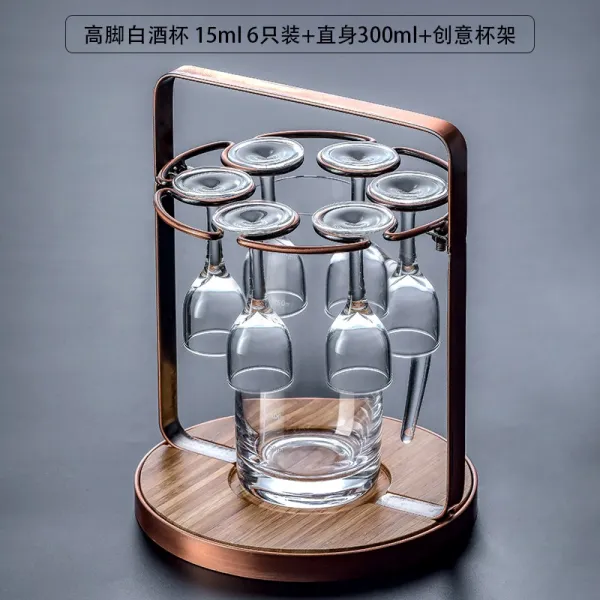 바이주잔 고량주 백주 중국술잔 빼갈잔 6인용 거치대 세트, 주류 유리 15ml 6 팩 + 직선 300ml + 창의 컵 홀더ml