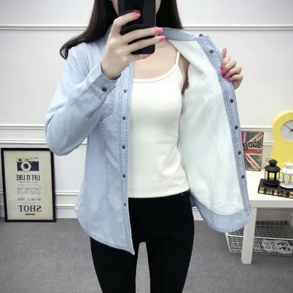 2020 기모 데님 코트 여 중고생 백 레이어드 셔츠 이너