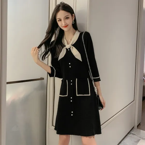 에이프릴래빗 가을 니트 스커트 리본 7부 미디기장 롱 원피스 여성 20se29