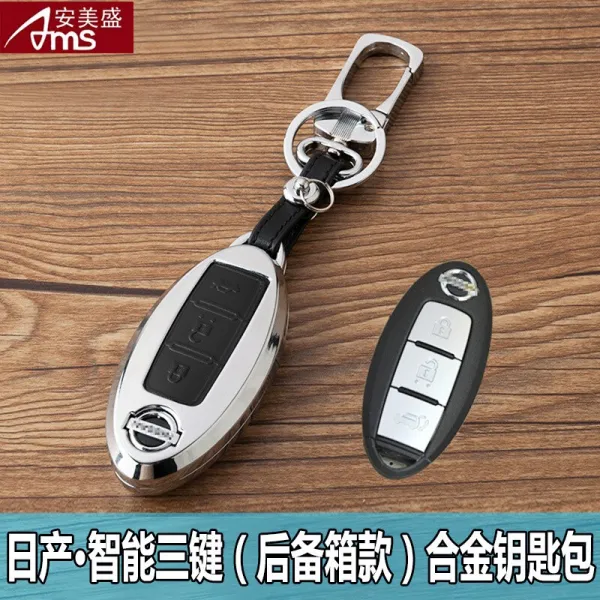 안 미 성 닛 산 도로 달 려 객 피 려 객 치 준 천상의 소리 높 은 파랑 새 루 란 햇빛 신동 여 리 웨 전용 자동차 열쇠 가방 리모콘 아연 합금 열쇠 케이스 키 홀더 지능 3 키 (트렁크 버튼) - 실 버 블랙 형 자동차 용품 장식 부품