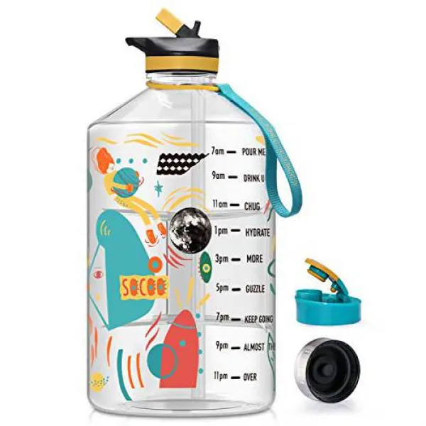 ArtLife 스포츠 1 갤런 물병 밀짚 BPA 무료 큰 갤런 물 주전자 시간 마커, 상세내용참조, 상세내용참조