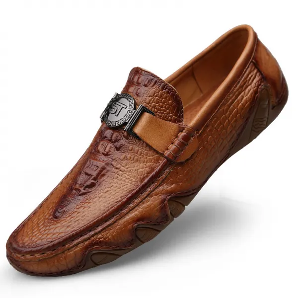 얼굴 바디 피부Crocodile Skin Shoes Loafer Men Genuine Leather Slip-on Moccasins Handmade Male Casual, 02 Yellow Brown_05 8.5