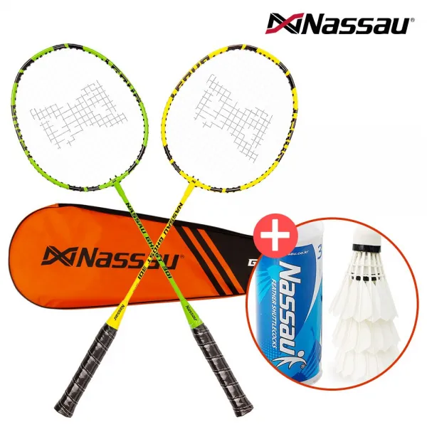 낫소 배드민턴 라켓 세트 고스트 301 2자루 1세트 풀커버 + 셔틀콕 라켓세트+깃털셔틀콕 3개입