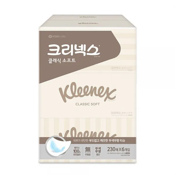[카트Z] 크리넥스 클래식 펄프 미용티슈 230매, 1세트, 6개입