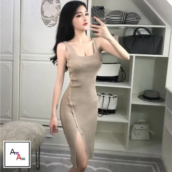 Bona 여성 나시 롱 니트 원피스 슬림 캐주얼 가을 Cabs14