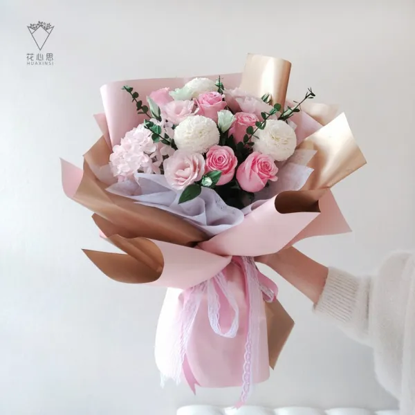 종이꽃 바람기 로즈 믹스 꽃다발 수공 재료 세트포장 DIY어머니 교사 주름살 등나무넝쿨, T01-핑크 믹스 꽃다발 재료가방 포장함유