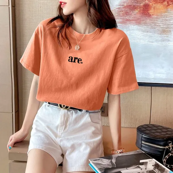 여성 여름 반팔 티셔츠 여자 카라 프린팅 반팔티 7부 라운드 편지 동정심 인쇄