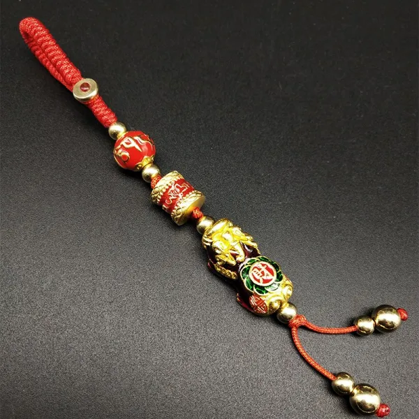 풍수선물 사금동고리 열쇠고리 남녀 DIY 핸드메이드 끈 편평하게, 1개, 감온 변색동사금고(빨간불)+빨강