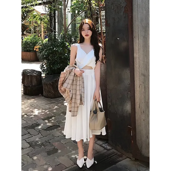 프렌치 본고 허리 빈티지 산본 초선녀 모리 계열의 달콤하고 시크한 선 프랑스 소중 나시 원피스 자하