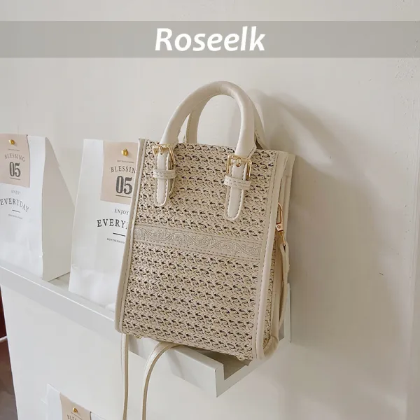 Roseelk 미니 핸드백 왕골 밀집백