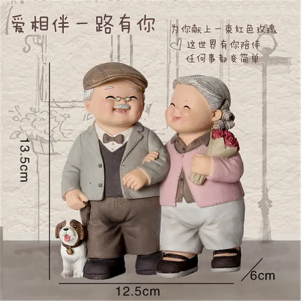 복고장식장 노인 할아버지 할머니 장식품 백년해로 술장 거실 집안용 부부 커플용품 결혼선물, T20-꽃 을 들 기 를 좋아 하 다 .산책