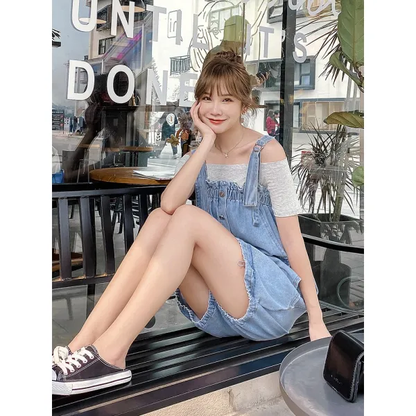 opening2 여자 여름 짧은기장 데님 점프슈트 동백이 공효진 청멜빵바지 바캉스 해외여행 Gt-000080064