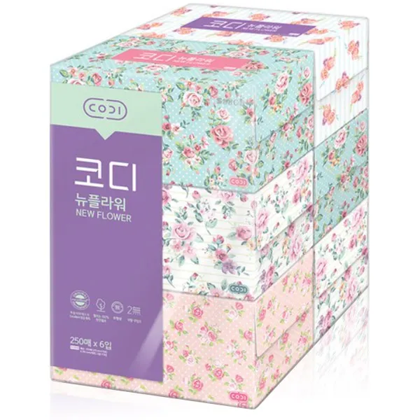 코디 뉴플라워 각티슈 250매 6입, 4팩