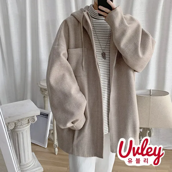 유블리 남성 루즈핏 후드 집업 3color 헤링본 퀄리티 분위기 있는 미니멀 트렌디룩(UV077WD)