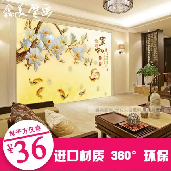3d 입체 심리스 대형 티비 기함 벽데코시트지 거실 중국식 하우스 와 부귀 심리스 수입 유화그림 천 /1제곱