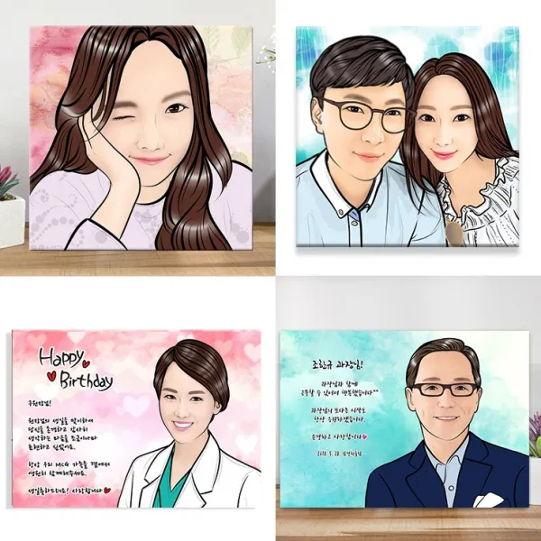 팝아트 캔버스액자 초상화 부모님 커플 생일선물 기념이선물 웨딩 캐리커쳐 퇴직선물, 그림속인원 2명