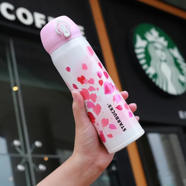 스타벅스보온병 JNO 마블 화이트 진공 단열 휴대용 보온병 500ml, 벚꽃 낙오 500ml