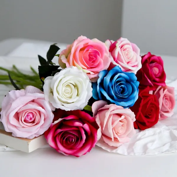 량생 10 수 모조화 솜털 장미 착지 모조화 견직물 장미 모조화 견직물 장려 객실장식 견화비닐혼색복 (10 수)(메시지와 수량)