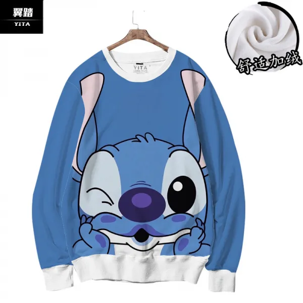 스타 트렌디 카통사 디 쁘띠 애니메이션 주변 전폭 라운드 가오리 남녀 소프트 기모 긴팔 상의