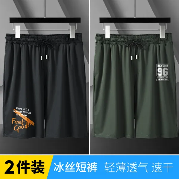 세컨드플랫폼 여름남자바지 얇은 타입 실얼음 속건 쿨바지 와이드 루즈핏 빅사이즈 오버핏 캐쥬얼 5부 하프팬츠