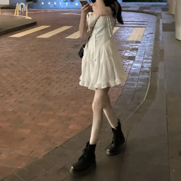 도망치다 떨어지지 않음 흑백 드로스트링 끈나시 슬립 싱글 버튼 슬림핏 허리보정 케익