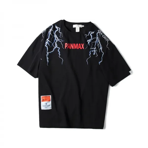 먕스타일 큰옷반팔티 큰사이즈반팔티 PANMAX 블랙 번개 나라 드랜드 뚱보 마른남자옷 여름 커플 반팔티셔츠