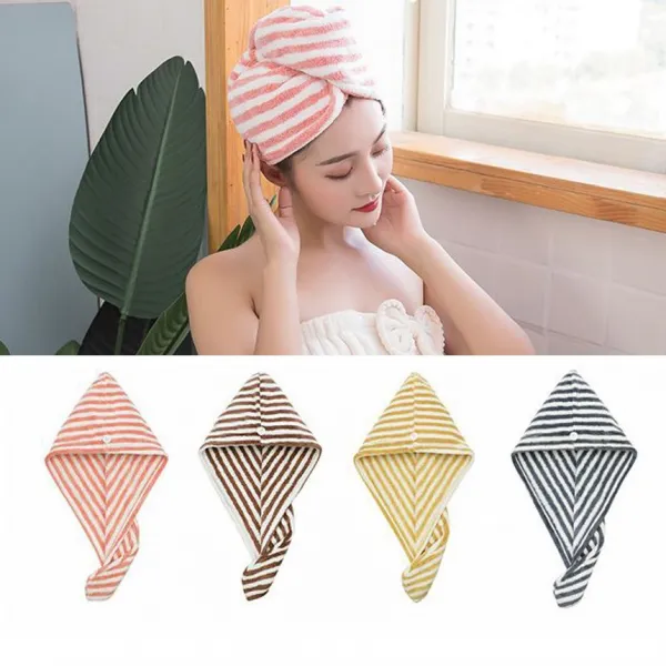 도매팜 1+1 머리 말리는 드라이수건 스트라이프 컬러 머리수건 헤어타올 핑크