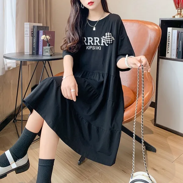 여름반팔원피스 2022 빅 야드 하프다 티셔츠 여성 뚱뚱한 홍콩무드 클래식 CHIC 슬림핏 점프슈트 4788201401