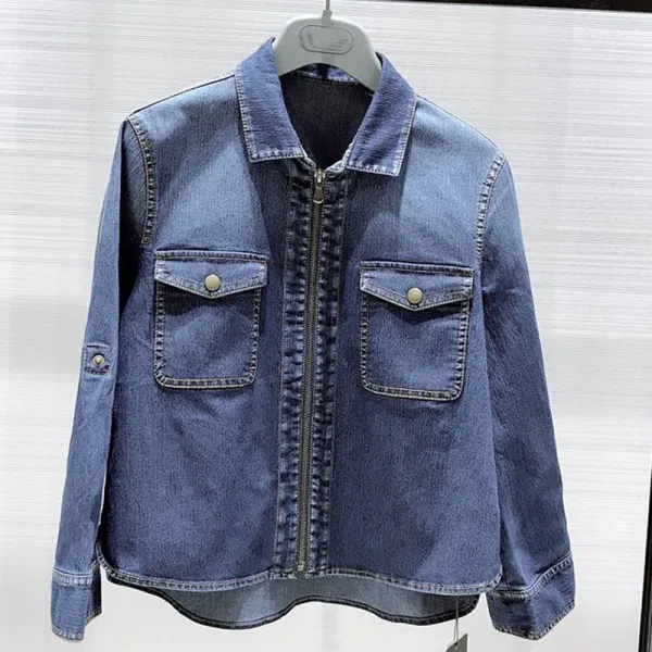 매혹적인 플래그십 스토어 봄신 지퍼 긴팔 데님 숏 우먼