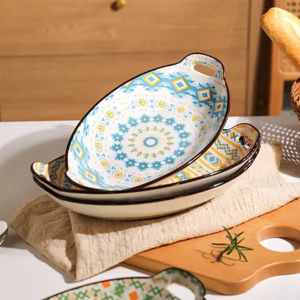 사리보헤미안 어반 가정용 생선찜 접시 아이디어 큰 접시 그물 빨간 접시 두 귀 도자기 접시 녹색 오렌지 혼자 들어오다, 오렌지