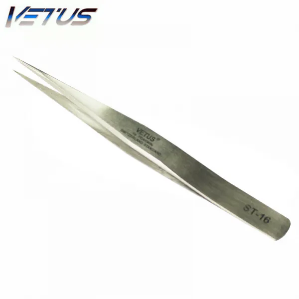 VETUS 베 터 스 핀셋 정밀 스 테 인 리 스 강 핀셋 포인 티 스 코 픽 납작 머리 반 자 핀셋 제비집 게 으 름 핀 수염 겨드랑이 털 족집게 ST - 16 스 테 인 리 스 강 핀셋 경도 40 도, 상세페이지 참조