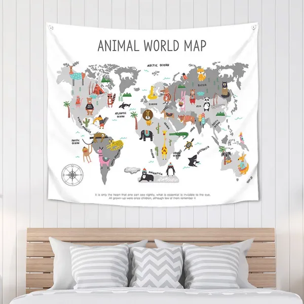 상상후 초대형 북유럽 패브릭포스터 가림막 가리개 150x130 26_세계지도_애니멀