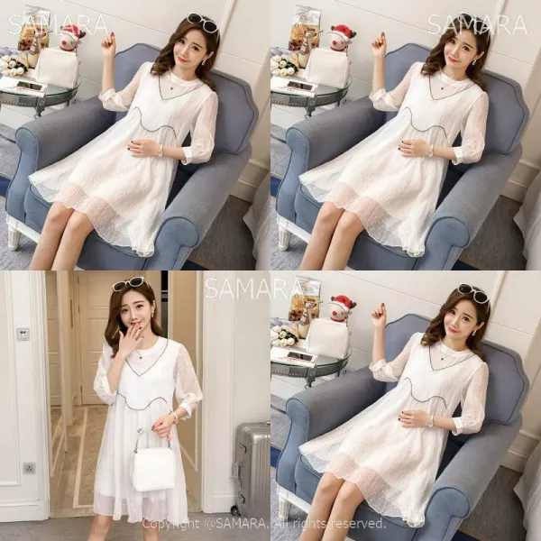 Qterra 특허브랜드 E0591 원피스 미디스커트 쉬폰 임부복 7부 임산부