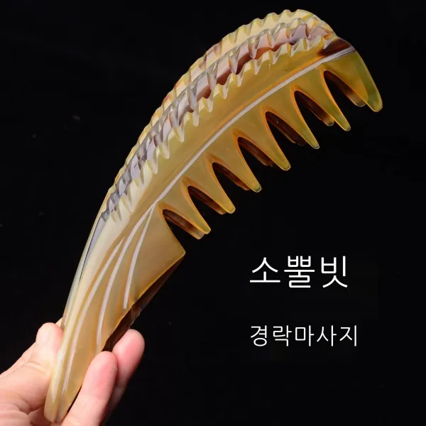 황소뿔 손잡이 5치 경락 빗 머리 혈 위치 마사지 빗 긁다 홍역 등 다용도 빗