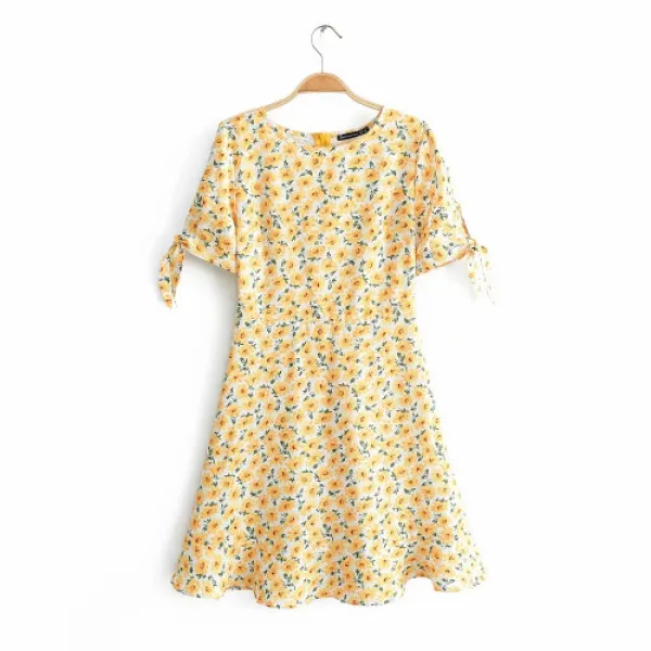 북미 여성름 여성성복 패션 코디 슬림 빈티지 플라워 매듭 미니 바캉스 원피스