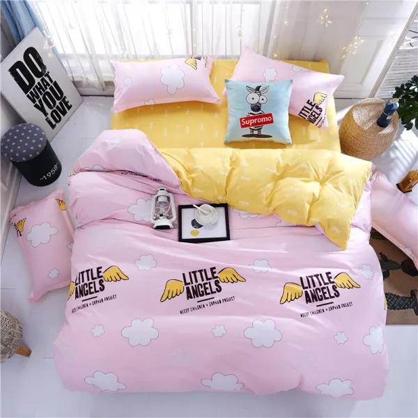 차렵이불 이불 겨울이불 순면 학생기숙사 싱글 6종 이불솜 봄가을 여름 요매트 풀세트 4종세트 C29 핑크