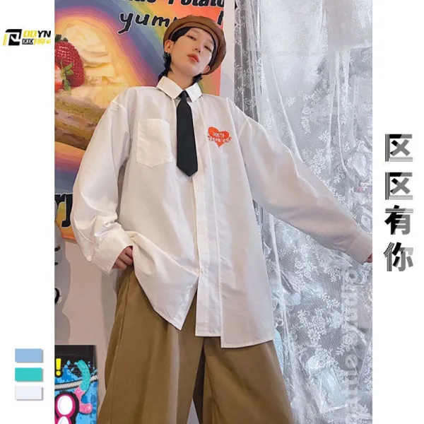 블루마카롱 봄 여름 계절 사랑하트 수건 자수 와이드 루즈핏 여성 x3개