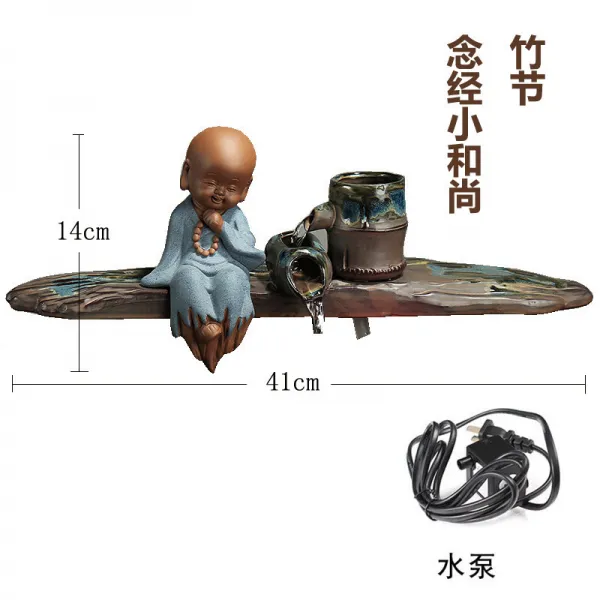 와이유 코끼리장식 유수장품 DIY부품 순환수세라믹 어항수통양어조경어조경출, 41CM 염경소중(죽절)+펌프