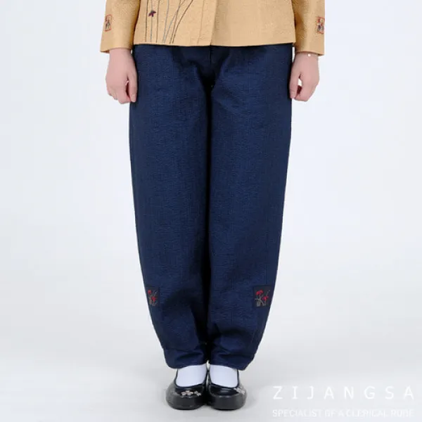 4128 겨울 여자 물실크 잔골지 일자 바지 겨울한복 겨울개량한복 겨울생활한복 아메카지