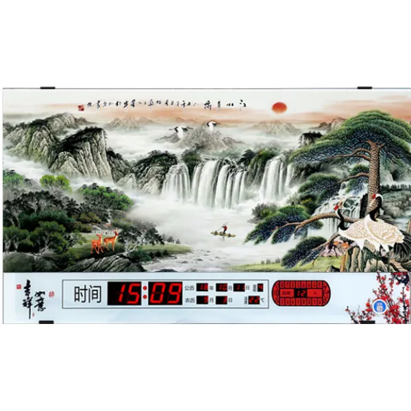 LED시계 만년달력 블루투스 음악 LED전자종 원격조종 상태 산수화 거실 가정용 벽걸이 달력 괘종시계, C69-진주 그레이 강산에 교태가 많다 .