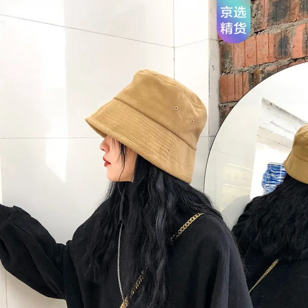 코르덴 일본 미니 디자인 물통모자 사계절 어부 모자 직통 대야모 남녀 복고 캐주얼 베이지 프리사이즈, 상세페이지 참조