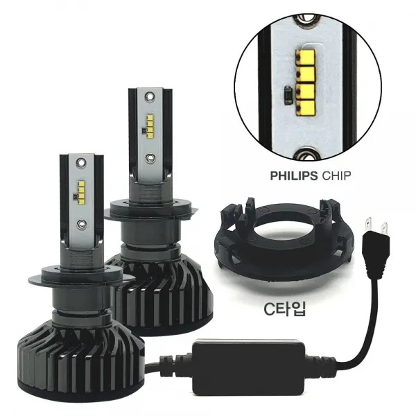 Hcr 22000루멘 6500k 필립스칩 Led헤드라이트 헤드램프 전조등 안개등 전차종호환 H1 H3 H4 H7 H8 9005 9006 880 881 국내배송 확인 H7+c타입 소캣 