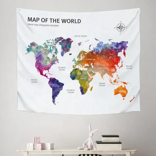 상상후 초대형 북유럽 패브릭포스터 가림막 가리개 150x130 108_세계지도_레인보우