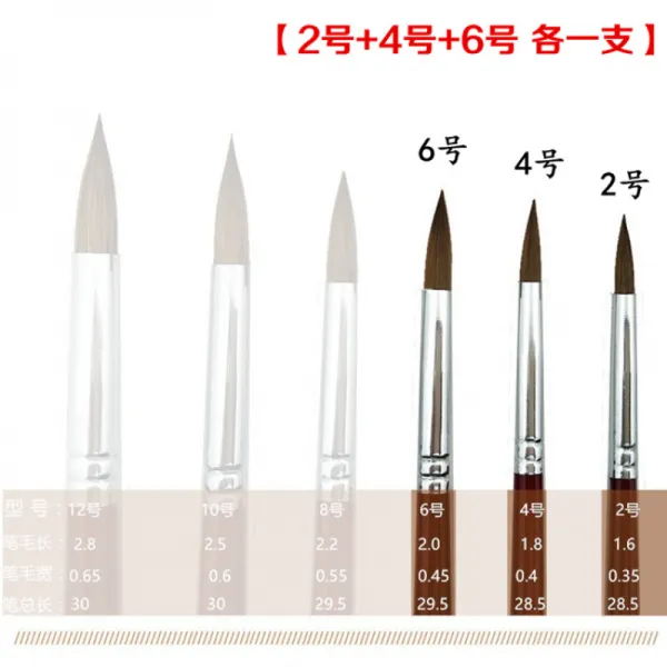 크레이프 늑대 붓 과 수채화 펜 슬 분필 세트 유화 펜 끝 동 그 란 펜 [2 # 4 # 6 #] 각각 3 자루, 상세페이지 참조