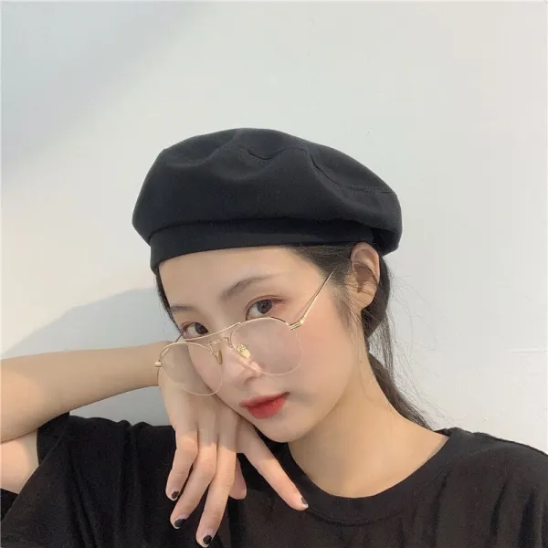 SOMURAY 블랙 베레모 여 일 모 자 를 쓰 고 패션 트 렌 드 를 타 는 학생 여름 에 얇 은 통풍 이 잘 되 는 복고 문화 화가 모 와 어 울 리 는 분위기 의 기본 색 팔각 모자 BLM - 155 블랙 M (56 - 58cm)