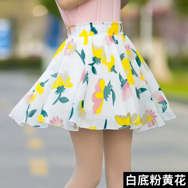 브엘세바 여성 봄 샬랄라 치마 스커트 꽃 프린트 쉬폰 에스닉