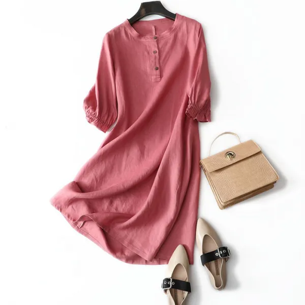 블랙바바 여성 리넨 A자라인 미디원피스a19061774